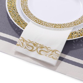 200 Disposable Hand Towels Soft and Absorbent Linen Feel Dinner Napkin Durable Decorative Bathroom Hand Napkins Good for Kitchen, Parties, Weddings, Dinners or Events White and Gold