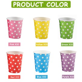 Hikrxya 60 Pack Disposable Dot Party Paper Cups, 250ml Multicolor Drinking Cups Biodegradable & Compostable Coloured Paper Cups for DIY Wedding Birthday Party Holiday Activities (6 Colors)