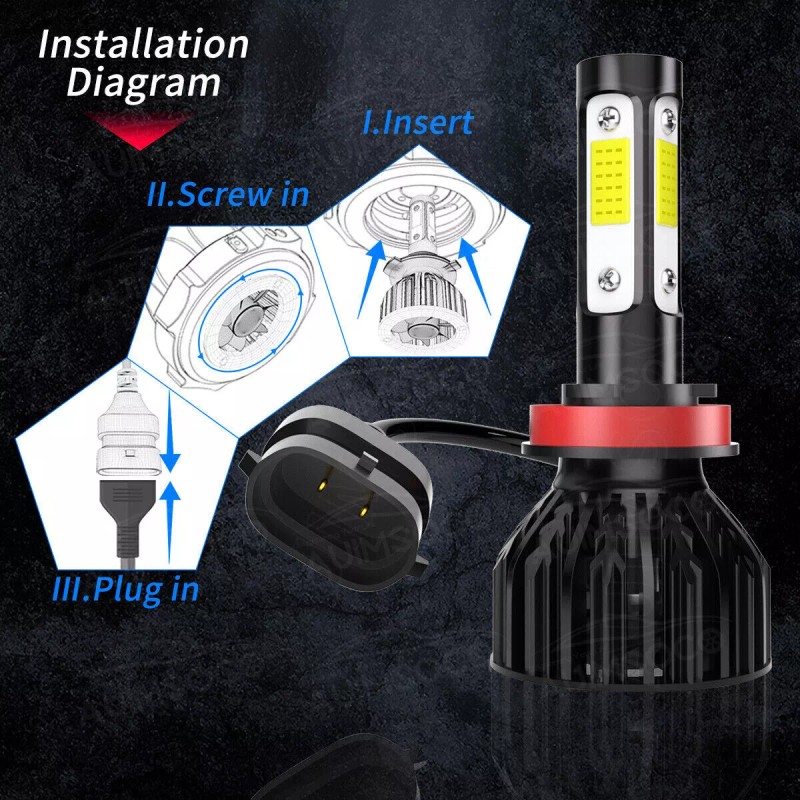 AUIMSOCO 9005 H11 LED Headlight KIT Combo Bulbs 6000K High&Low