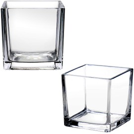 Square Glass Vases 5"x5" Clear Cube Flower Vase for Wedding Centerpiece Candle Holder Home Decor, Set of 2