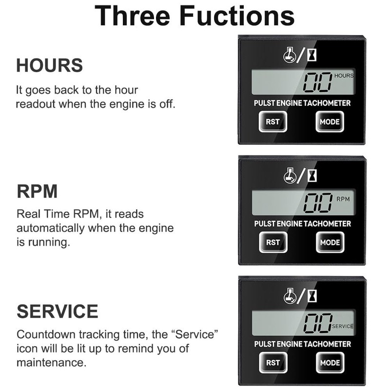 Small Engine Tachometer, Digital Tachometer Tach Gauge Reset Function Equipped