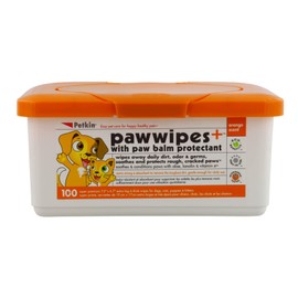 Petkin Petkin Paw Wipes Plus, 100 Orange Scented Wipes - Absorbent Pet Paw Wipes Remove Daily Dirt & Odors - Enriched with Paw Balm Protectant - Easy to Use Pet Wipes for Dogs, Cats, Puppies & Kittens