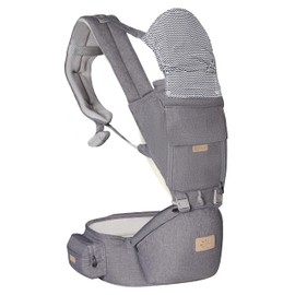 FRUITEAM 6-in-1 Baby Carrier with Waist Stool/Hip Seat for Breastfeeding, One Size Fits All - Adapt to Newborn, Infant & Toddler (Greyish)