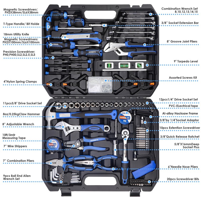 URASISTO 168-Piece Socket Wrench Auto Repair Tool Combination Package Mixed