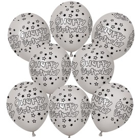 30Pcs Happy Birthday Printed Maca Sliver Balloons 12In Latex Balloons for Kids Birthday Party Decoration