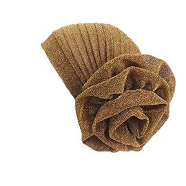 Luxury Stretchable Glitter Flower Chemo Beanie Hair Loss Turban (Gold)