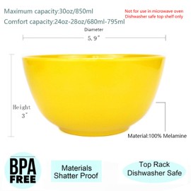 KX-WARE Melamine Bowls set - 28oz 6inch 100% Melamine Cereal/Soup/Salad Bowls, Set of 12 in 6 Assorted Colors | Shatter-Proof and Chip-Resistant Dishwasher Safe, BPA Free