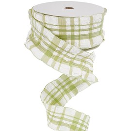 CABODYALS 20 Yards 1.5 Inch Green White Buffalo Plaid Ribbon Double Ruffled Edge Chiffon Pleated Checkered Gingham Pastel Fabric Ribbons Bulk for Sewing Making Crafts Gift Wrapping Wedding Wreaths Diy