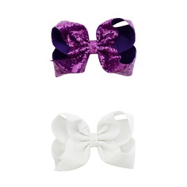 DESUNESS 4 Pcs Girls Sequin Bow Hair Barrettes Clips Bows Hair Slides Metal Clips French Style with Long Tail Ponytail Women Girls Hair Accessories (D)