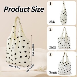 WisePoint Cute Tote Bag, Sparkling Lightweight Foldable Tote Bag with Inner Pocket, 20L Heart Print Soft Summer Beach Bag for Travel, Shopping (White)