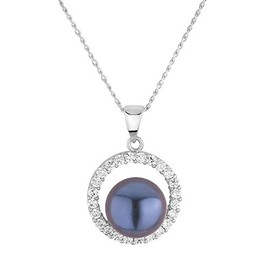 Exquisite Freshwater Cultured Pearl Pendant & Cz On Sterling Silver, Black Pearl