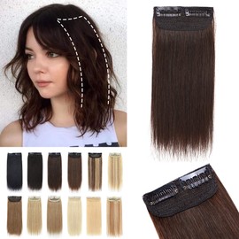 S-noilite Hair Extensions for Short Hair Clip in Human Hair 1PCS 2 Clips Clip in Hairpieces Remy Hair For Women with Thinning Hair Add Hair Volume 12g 8Inch-Dark Brown