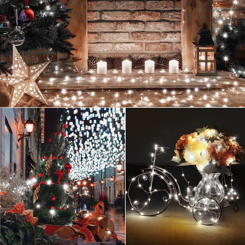 LAMPHOME 100 LED White Fairy Lights Battery Operated, Mini Battery