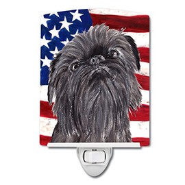 Caroline's Treasures SC9517CNL Brussels Griffon with American Flag Ceramic Night Light Compact, UL-Certified, Ideal for Bedroom, Bathroom, Nursery, Hallway, Kitchen, 6x4x3, Multicolor
