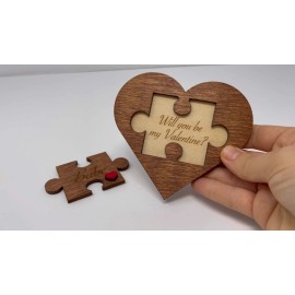 Top Obsession Will You be My Valentine Proposal Puzzle Piece Sign Wooden Heart Card