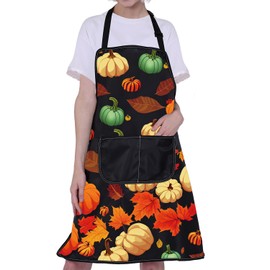 BNQL Autumn Pumpkin Fox Maple Leaf Cooking Kitchen Aprons for Women Men Chef BBQ Baking Grilling Gardening Apron with Pocket (Pumpkin APRON)