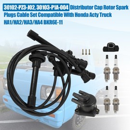 Ignition Kit BKR6E-11 30103-P1A-004 Distributor Cap Rotor Spark Plugs Cable Set Compatible With Honda Acty Truck HA1 HA2 HA3 HA4 30102-PZ3-J02 30110-PZ3-006