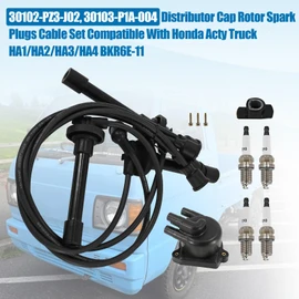Ignition Kit BKR6E-11 30103-P1A-004 Distributor Cap Rotor Spark Plugs Cable Set Compatible With Honda Acty Truck HA1 HA2 HA3 HA4 30102-PZ3-J02 30110-PZ3-006