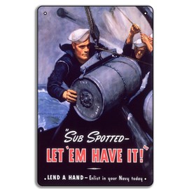 WW2 US Navy Recruiting 8x12in Metal Tin Sign – Vintage War Propaganda Art, American Military Poster