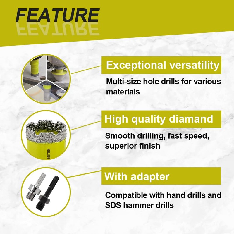 Diamond Tile Hole Saw Kit - Diamond Core Drill Bits
