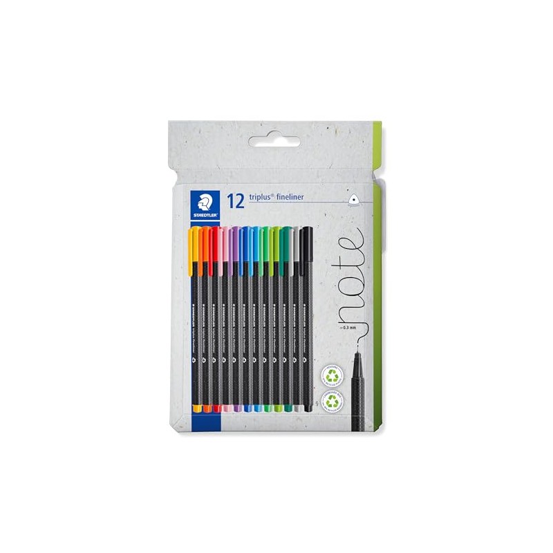 STAEDTLER Fineliner Pens - triplus - 12 Assorted Colours -