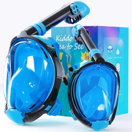 Greatever G2 Adults Kids Full Face Snorkel Mask 2 Pcs,Snorkeling Gear with Latest Dry Top System,Foldable 180 Degree Panoramic View,Safe Breathing,Anti-Leak&Anti-Fog Snorkeling Mask with Camera Mount