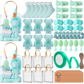 Shyyween 143 Pcs Baby Shower Favors for Guests Spa Gift Set Towels, Socks Hair Bands Combs Eye Masks Cards, Baby Shower Game Prizes, Guest Gifts for Gender Reveal Bridal Showers(Green)