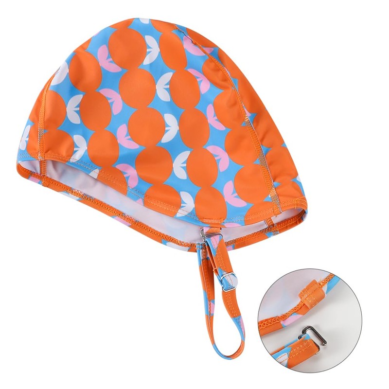 Women Swimming Cap with Chin Strap, Nylon Non-Waterproof Summer Bathing