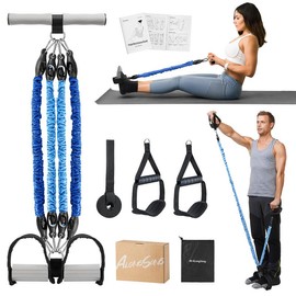 AlongSong Pedal Resistance Bands Set for Ab & Forearm Training: Pedal Fitness Bands+Door Anchor Kit + 2-in-1 Handles/Ankle Straps, Abdominal Muscle Traning Tool, Wide Foot Pedal Exerciser Comfort Fit for Home Gym Exercise(25-40lbs Progressive Training)