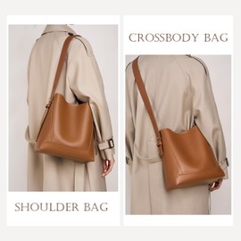 MFFOR Leather Tote Bag Crossbody Shoulder Purses Slouchy Hobo Bags for Women with Magnetic Snap (Khaki)