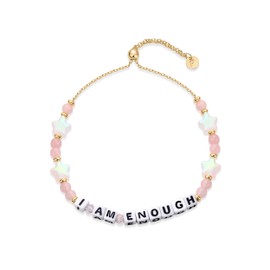 PAVOI 14K Gold Plated Colored Mantra Evil Eye Beaded Gemstone Bracelets for Women | Adjustable Friendship Beaded Bracelets with Words | I Am Enough Fearless Breathe Good Energy Grateful You Got This