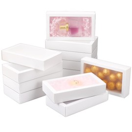 BENECREAT 12pcs White Paper Gift Boxes, Drawer Boxes with PVC Windows Cover for Party Favor Treats, Jewelry, Proposal Gift Packaging, 16.2x9.2x3.2cm