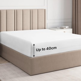 Small Double Bed Fitted Cotton Bedsheets - 100% Cotton Single Fitted Sheet - White Bedding - Cotton Bed Sheet 120cm x 190cm x 40cm 16" - Extra Deep Pocket - 400 Thread Count - Fitted Bed Sheet Only