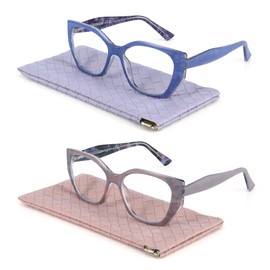 Loycco Trendy TR90 Oversized Blue Light Reading Glasses Women,Stylish Square Cat Eye Readers Glasses (pink+blue) 2.0