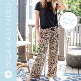 Hello Mello Breakfast in Bed Collection Womens Soft Lounge Pants Pajama Bottoms Elastic Waistband Drawstring Tie - Feline Good, Small/Medium