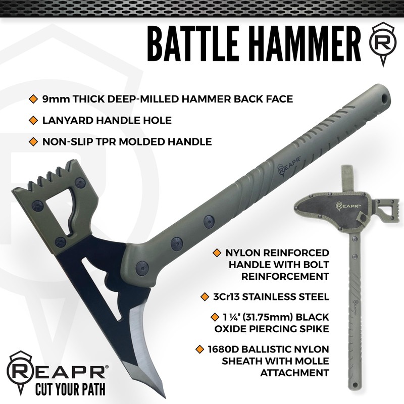 REAPR Battle Hammer – 15¾″ Fixed‑Head Hammer Axe with 3¼″