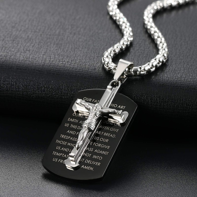 OIDEA Herren Edelstahl Kreuz Halskette Dogtag Anhänger, Vintage Biker Bibel