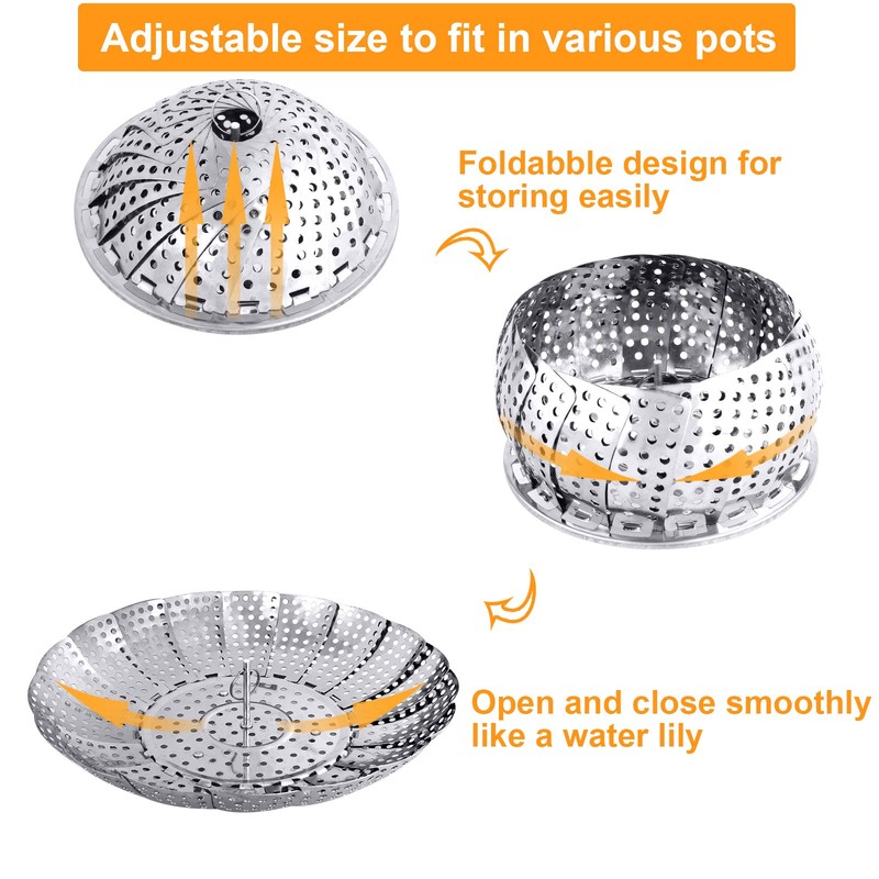 Large Veggie Vegetable Steamer Basket, Folding Steaming Basket, Collapsible Metal