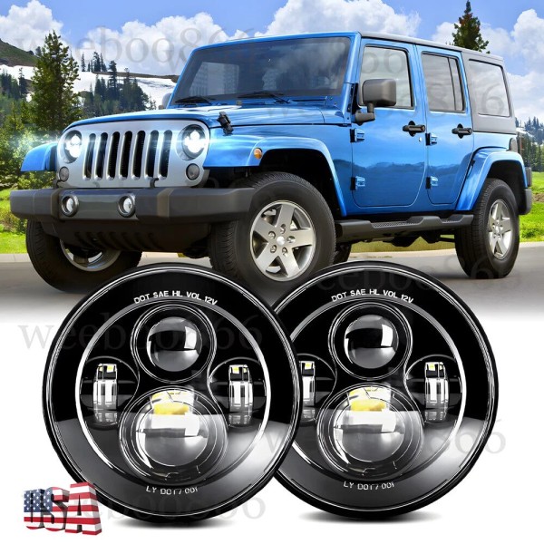 Unbranded Pair 7" Round LED Headlights Hi/Lo Beam H4 Bulbs