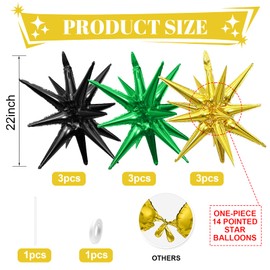 Black Green Gold Star Balloons,9Pcs Black Gold Explosion Star Foil Balloons,22Inch Spike Cone Star Helium Mylar Balloons for Birthday Anniversary Baby Shower Wedding Disco Party Decorations