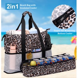 JIANYA Beach Bag Women Waterproof Sandproof Beach Tote Bags with Cooler Top Zipper Large Totes for Beach Pool Travel Daily