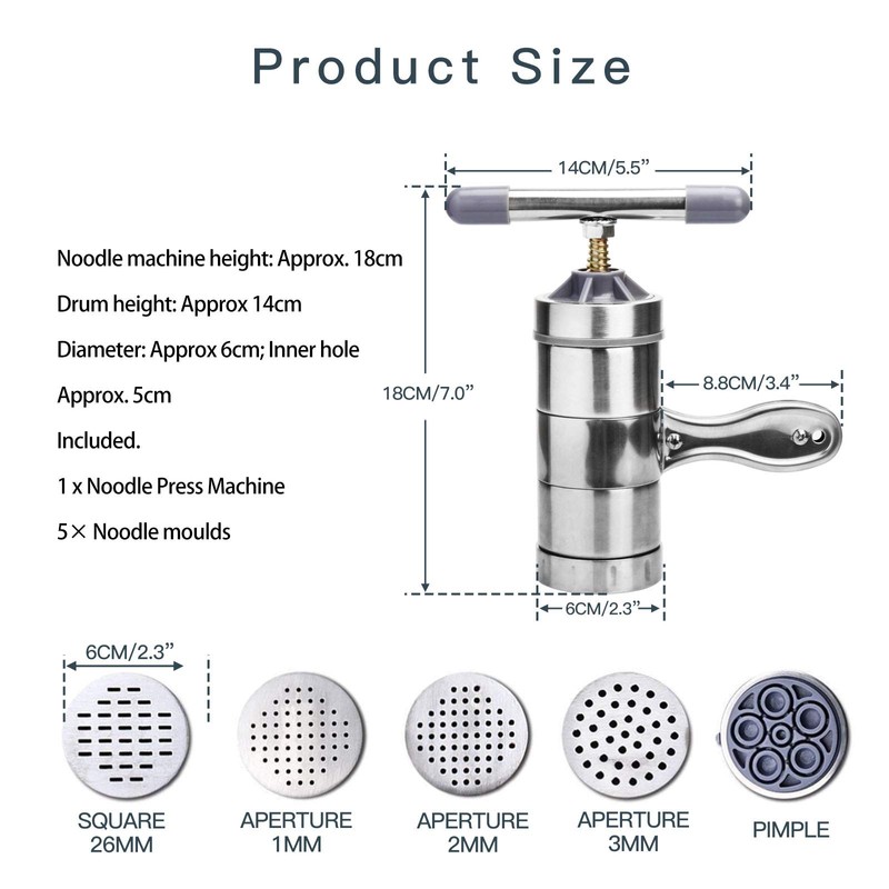 VETAKING Stainless Steel Manual Noodles Press Hand Crank Spaghetti Fettuccine