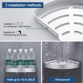 Geruike Shower Basket, Triangle Shower Shelf, Corner Shelf, No Drilling Shower Shelf, Shower Shelf Caddy, Bathroom Shelf, Kitchen Organiser, Aluminium, Pack of 2