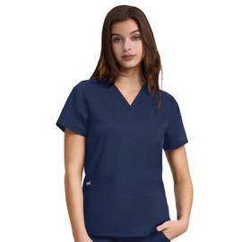 COMENII Scrubs for Women, 3 Pocket V-Neck Tailored Fit Workwear, Anti-Wrinkle Medical Scrub Tops Women-1-Navy M