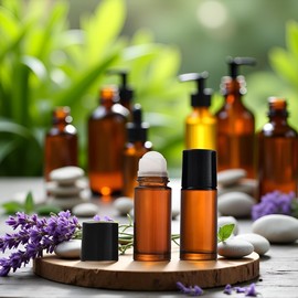 Calsgkspray 2 Pcs Brown 50ml Glass Essential Oil Roller Bottles Refillable Roll on Bottles Empty Deodorant Bottle Containers Rollerball, Roller Refillable Containers Tools and Accessories ﻿