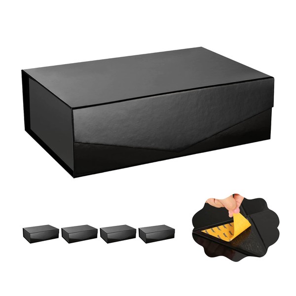 ARTDEARM 5 Gift Boxes 13.5x9x4.1 Inches, Large Gift Boxes with Lids, Black Gift Boxes, Sturdy Gift Boxes, Magnetic Closure Gift Boxes, Groomsman Proposal Boxes for Gift (Glossy Black)