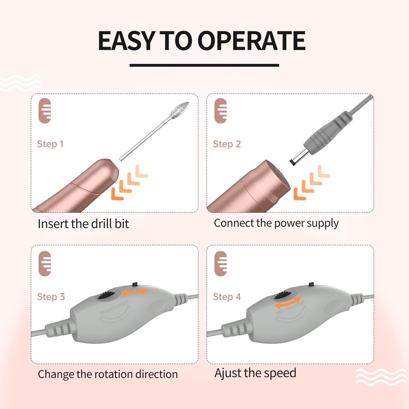 Kredioo Electric Nail File, 10 Drill Bits Efile Kit USB