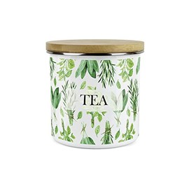 Purely Home Kitchen Herbs Tea Canister - White & Green Metal Enamel Kitchen Food Storage Container