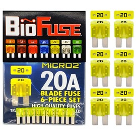 BioFuse Micro2 APT ATR 6-Piece 20A Automotive Car Fuses (Set of 6 Micro 2 Blade Fuses) Transparent and Clearly Marked