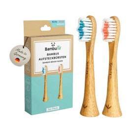 BAMBUNA Ersatzbürsten aus Bambus - Aufsteckbürsten mittelweich - Schallzahnbürste Bürstenkopf - Bambus Bürstenkopf elektrische Zahnbürste - Made in Germany (blau/rosa, 2er-SET)